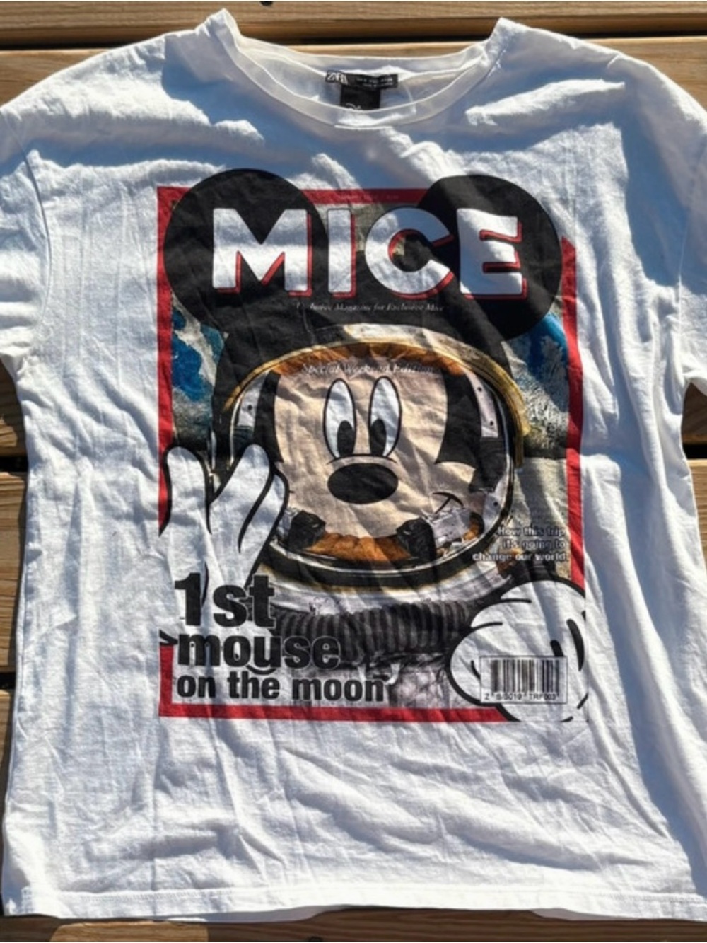 ZARA White Graphic 'MICE' Cartoon Space T-Shirt